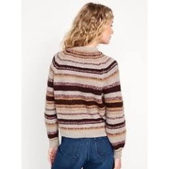 OLD NAVY Womens Sweater XS Relaxed Fit Beige Red Stripe Mock Neck Pullover - Picture 4 of 9